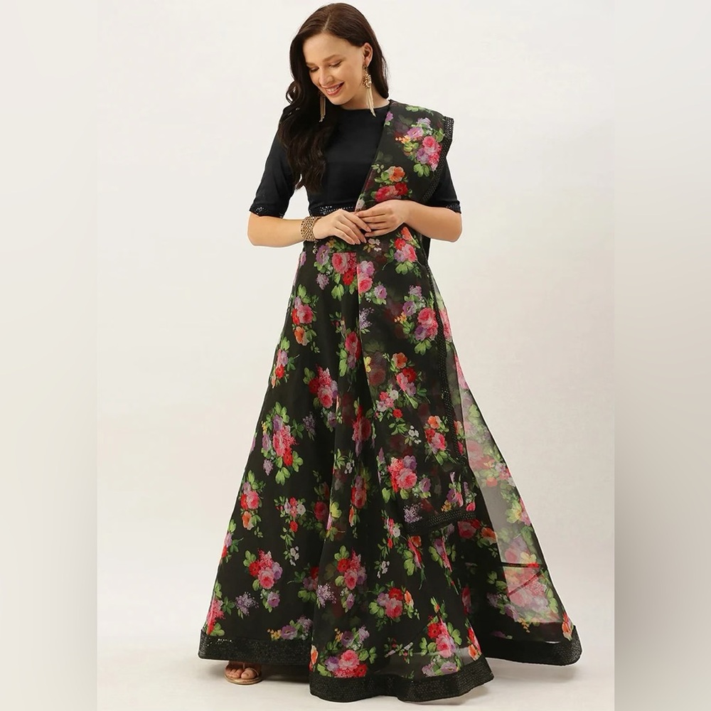 Floral Black Lehenga